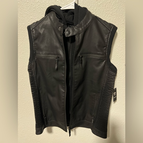 Fried-Denim Est.2015 NYC Men's Faux Leather Black Vest Hoodie Size L New - Picture 2 of 12